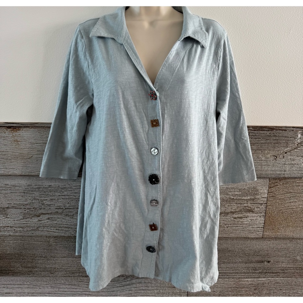 Soft Surroundings Danielle Button 3/4 Sleeve Tunic Size Large (L1)